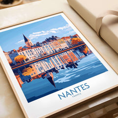 Nantes Poster France showcasing the scenic beauty of Nantes with vibrant colors and historic landmarks reflections.