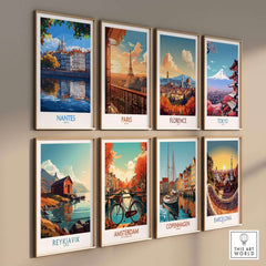 Nantes Travel Poster collection featuring iconic cities including Paris, Florence, and Barcelona, perfect for wanderlust enthusiasts.