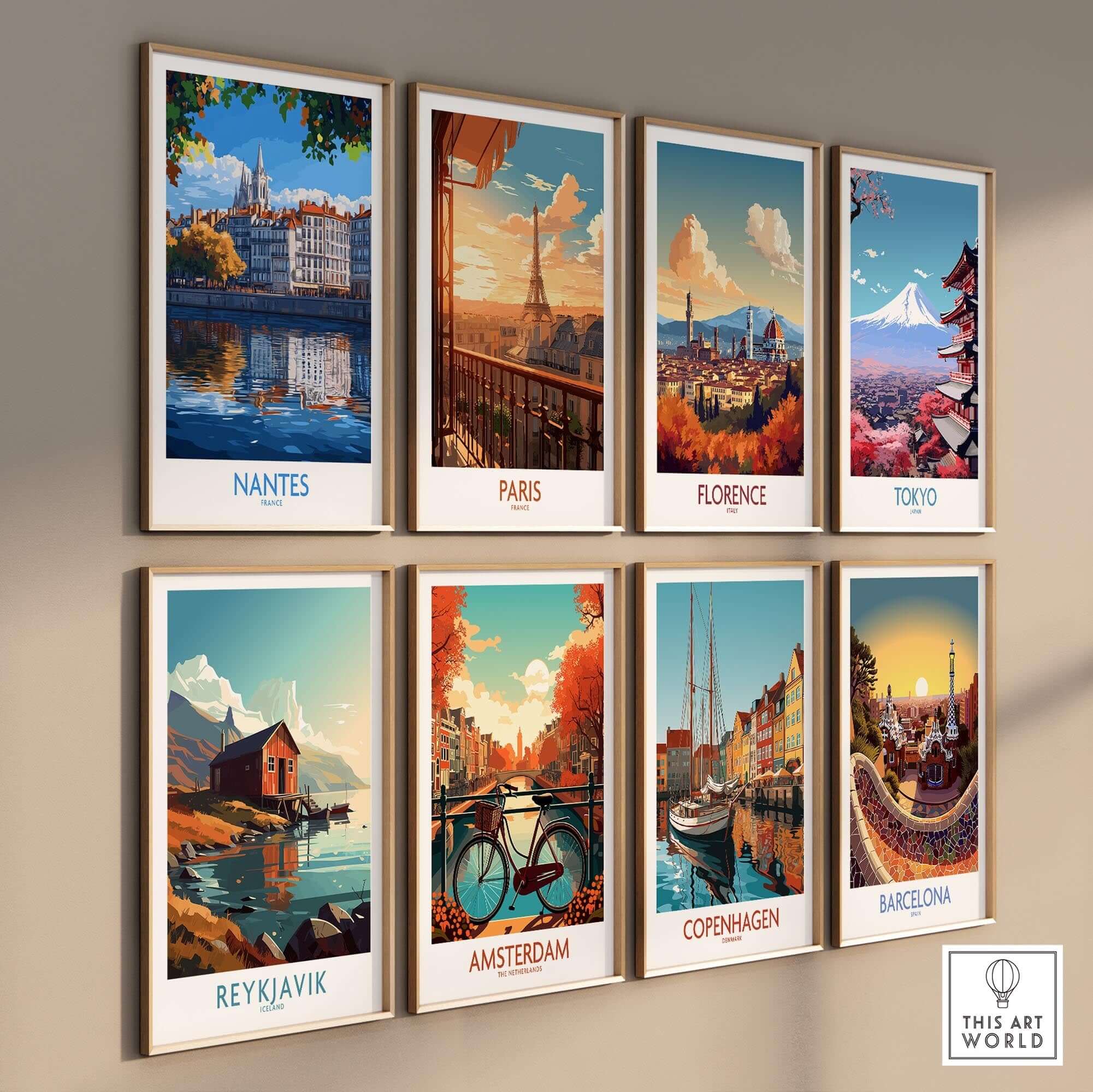 Nantes Travel Poster collection featuring iconic cities including Paris, Florence, and Barcelona, perfect for wanderlust enthusiasts.