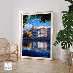 Nantes Travel Print showcasing the beautiful river and architecture of Nantes, perfect for wall decor.