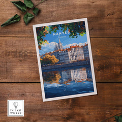 Nantes Travel Print showcasing the scenic river and vibrant architecture of Nantes, France, perfect for travel lovers.