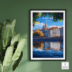 Nantes Travel Print showcasing vibrant river scenery and architecture of Nantes, France, perfect for travel lovers.