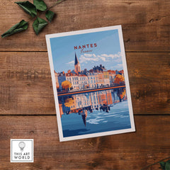 Nantes Wall Art Print showcasing a colorful view of Nantes, France with reflections on the water.