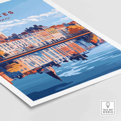 Nantes Wall Art Print showcasing a vibrant reflection of city buildings and autumn colors in France.
