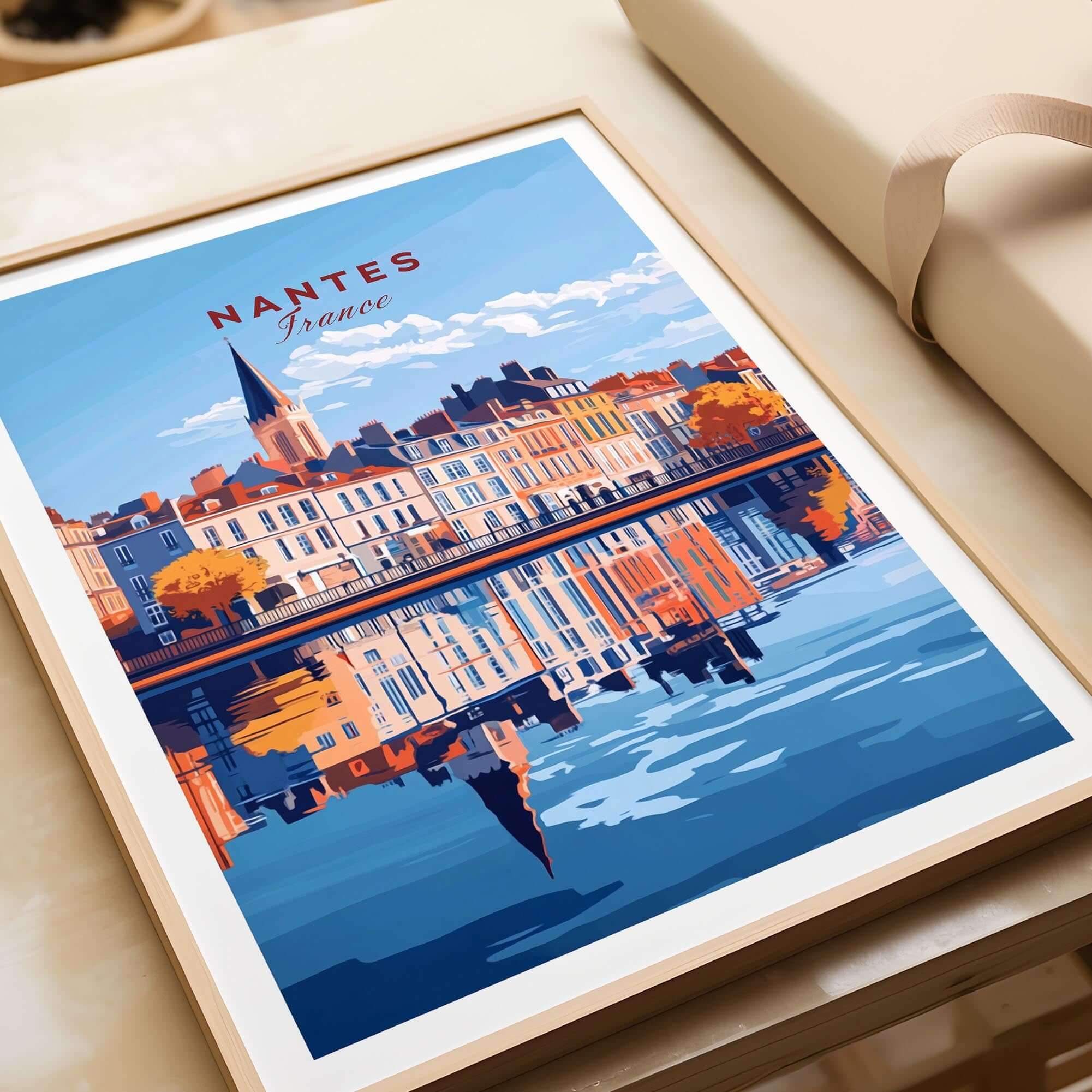 Nantes Wall Art Print showcasing a vibrant reflection of Nantes, France, in elegant colors and stunning design.