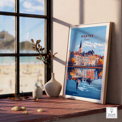 Nantes Wall Art Print displayed in a stylish room, showcasing the beauty of Nantes, France with vibrant colors.