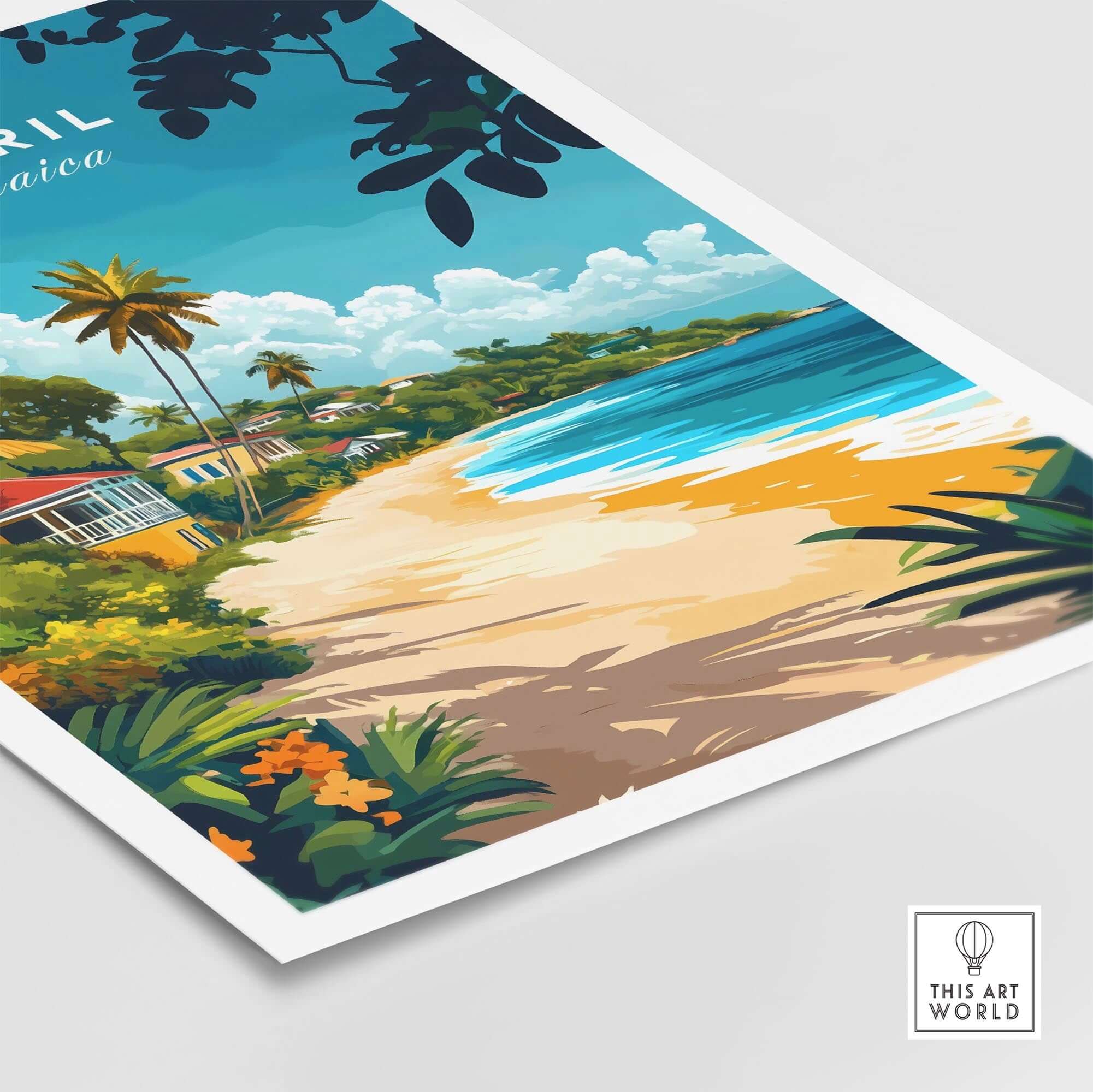 Negril Travel Print featuring the beautiful sandy beaches and tropical scenery of Jamaica.