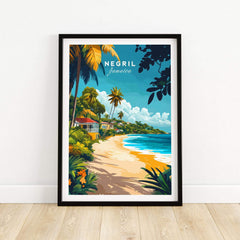 Negril Travel Print showcasing vibrant beach scenery and tropical vibes of Jamaica.