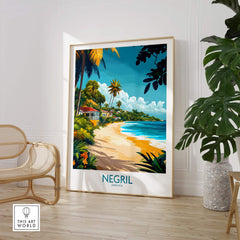 Negril Wall Art Poster showcasing a vibrant beach scene in Jamaica, perfect for home decor.