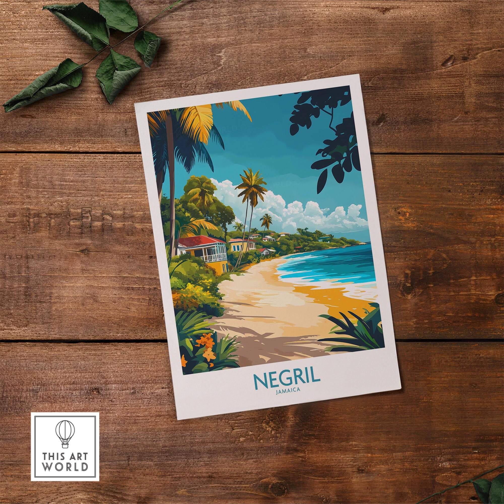 Negril Wall Art Poster showcasing a vibrant beach scene in Jamaica, perfect for home decor.