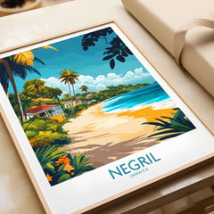 Negril Wall Art Poster featuring a vibrant beach scene in Jamaica, perfect for home decor and inspiration.