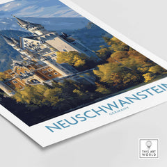 Neuschwanstein Germany Castle Art Print | Bavarian Alps Travel Poster featuring the iconic castle and alpine scenery.
