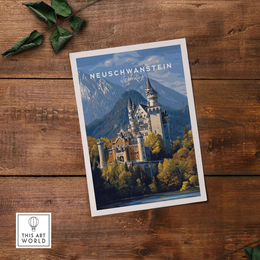 Neuschwanstein Castle Print | German Home Decor Poster showcasing a scenic view of the iconic Bavarian castle.