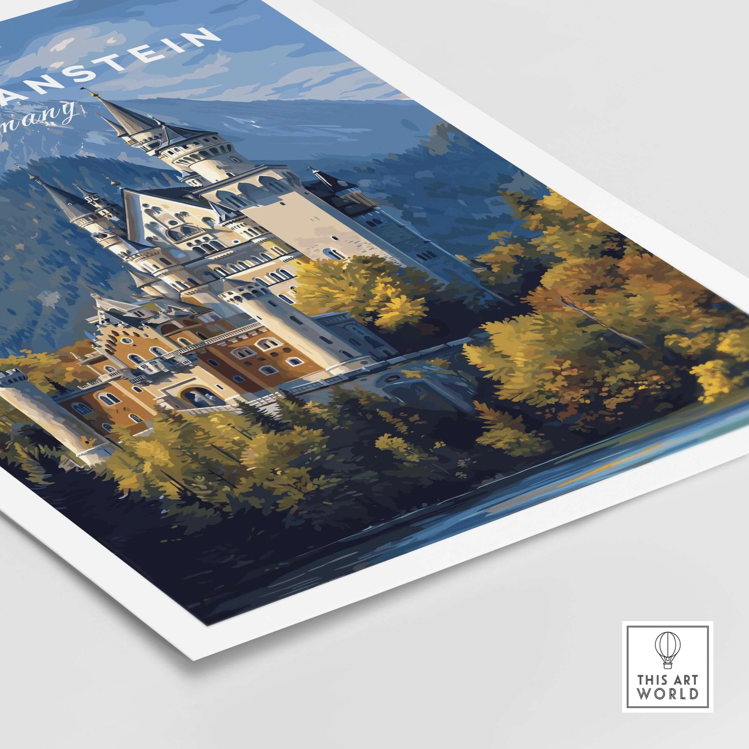 Neuschwanstein Castle Print | German Home Decor Poster showcasing the iconic Bavarian castle surrounded by nature.
