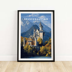 Neuschwanstein Castle Print | German Home Decor Poster showcasing the iconic beauty of Bavaria's landmark.