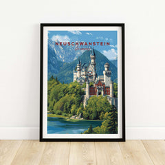 Neuschwanstein Poster - Bavarian Alps Castle View Print | Germany Wall Art in a framed display