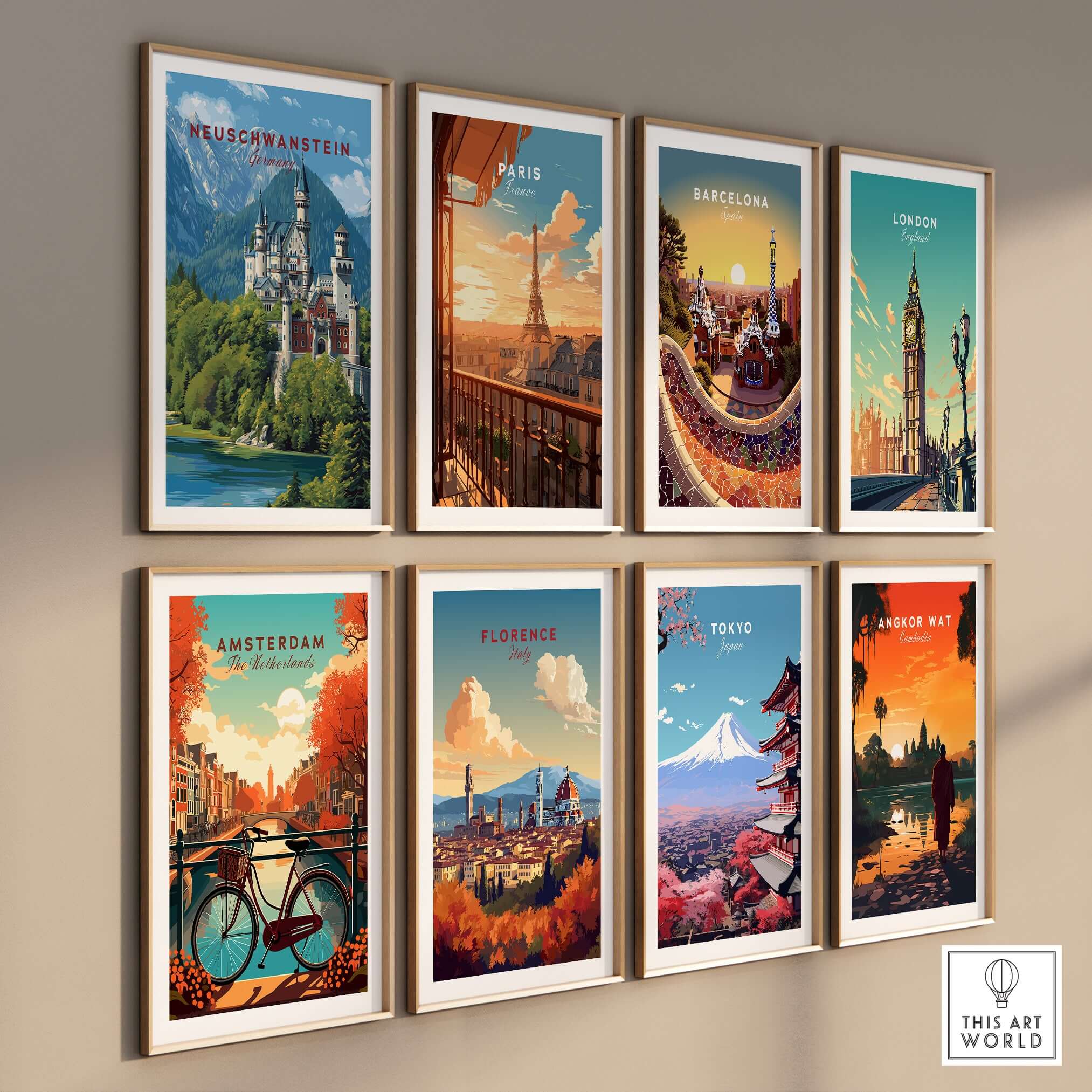 Neuschwanstein Poster - Bavarian Alps Castle View Print | Germany Wall Art displayed among travel-themed wall art prints.