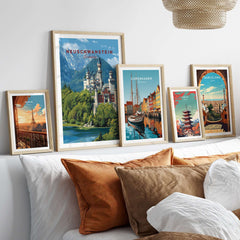 Neuschwanstein Poster - Bavarian Alps Castle View Print | Germany Wall Art displayed among other city prints.