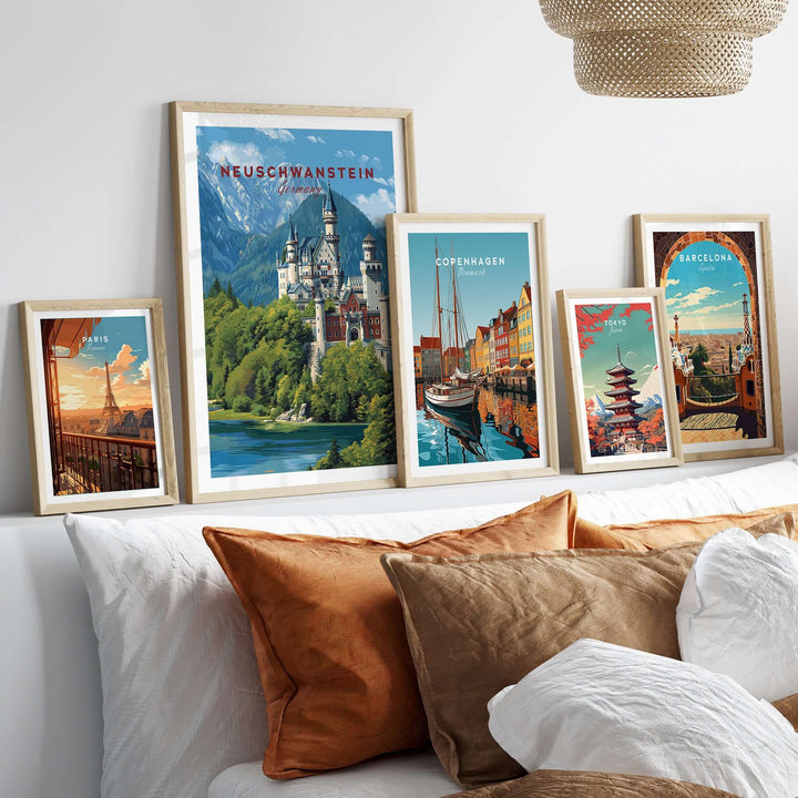 Neuschwanstein Poster - Bavarian Alps Castle View Print | Germany Wall Art showcased among other city art prints.