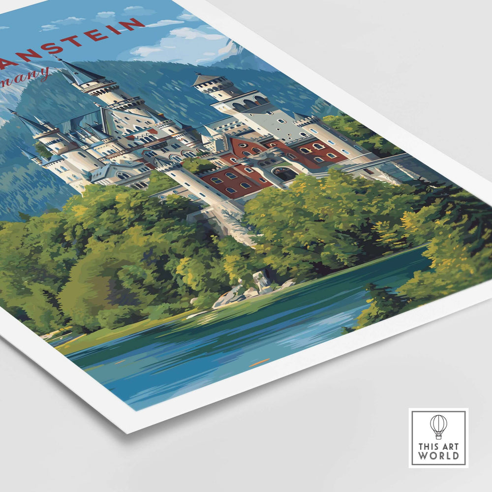 Neuschwanstein Poster - Bavarian Alps Castle View Print | Germany Wall Art featuring the iconic castle with a scenic backdrop.