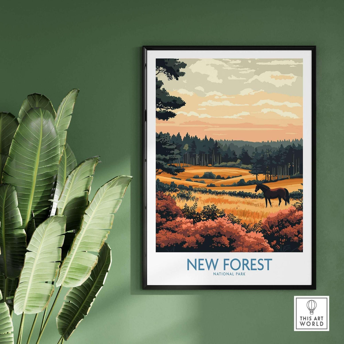 New Forest England National Park Poster featuring autumn scenery in a framed print