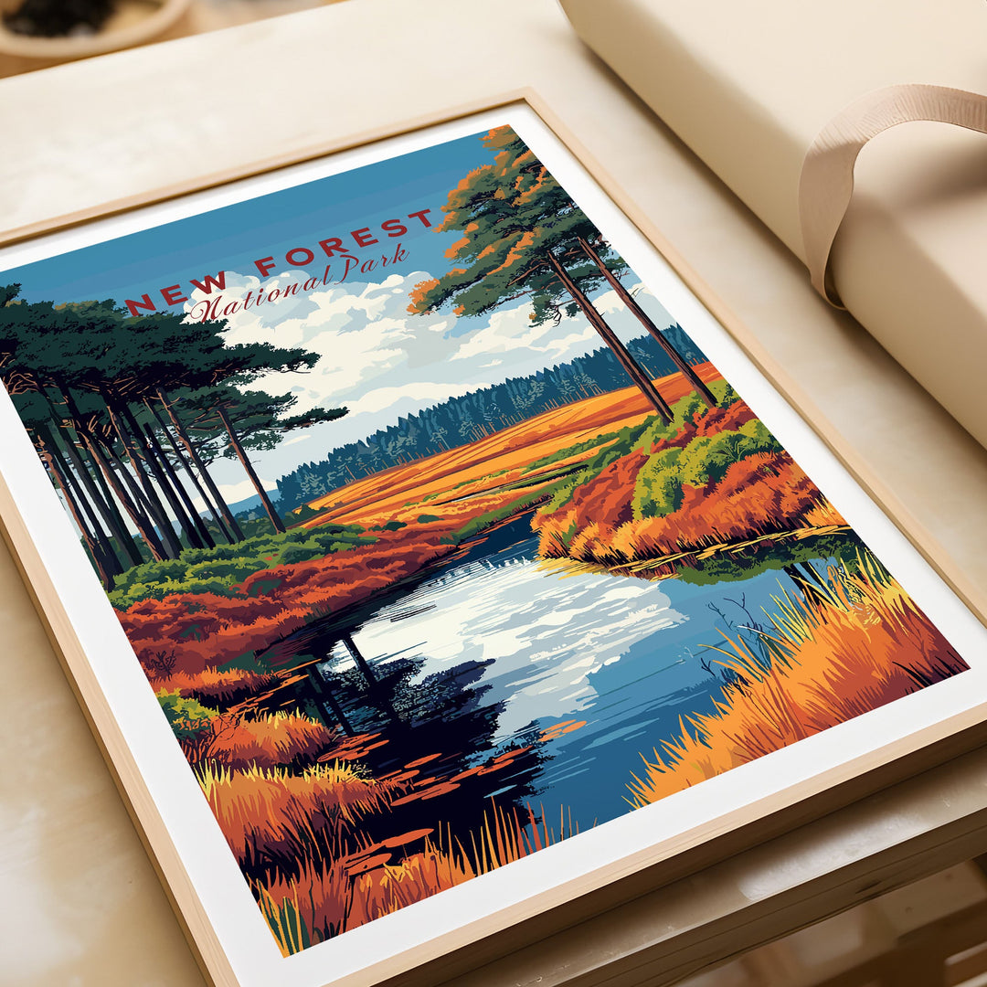 New Forest National Park poster with vibrant landscape, perfect for nature lovers and UK wall art enthusiasts.