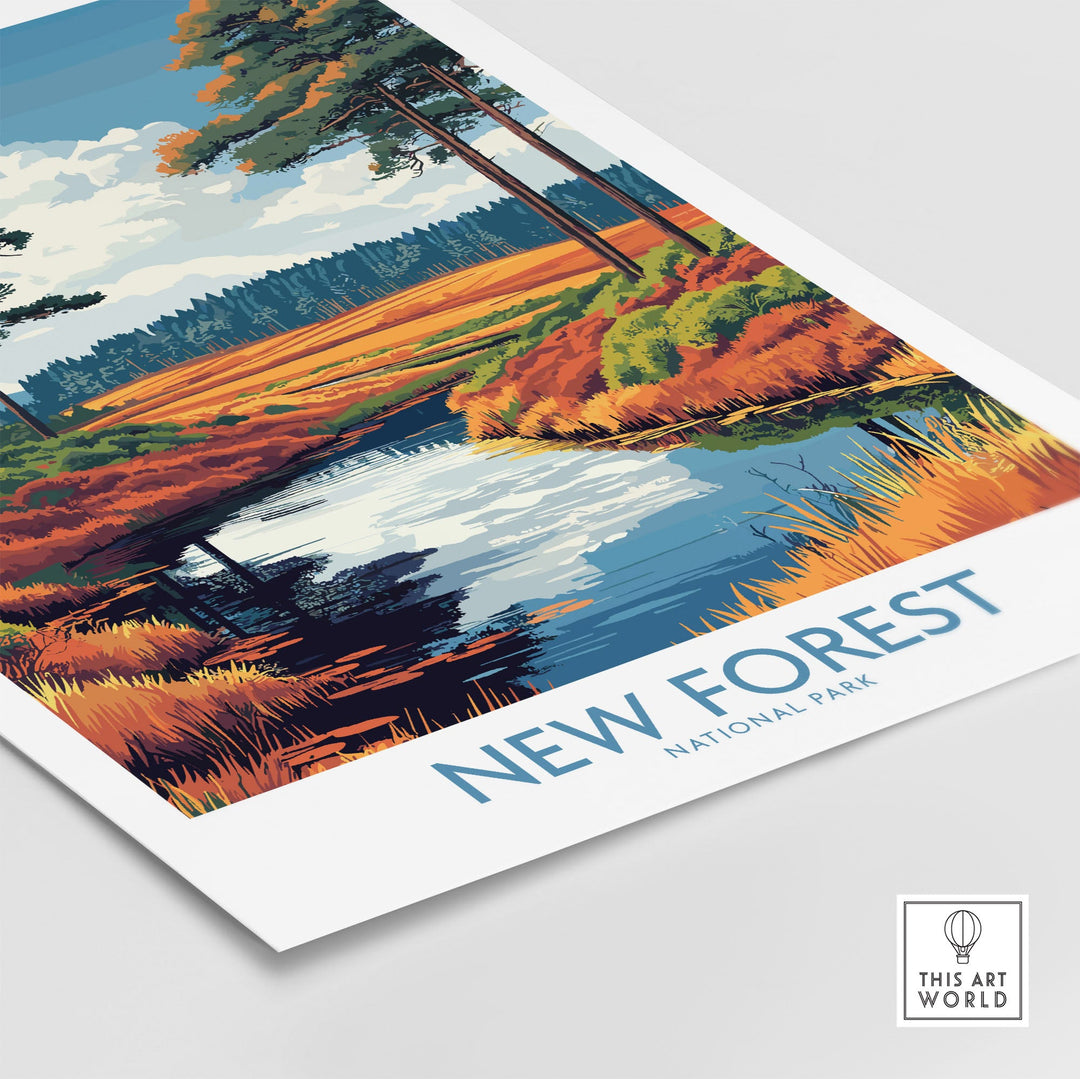 New Forest National Park print showcasing vibrant landscape art with lush greenery and scenic views, perfect for nature lovers.