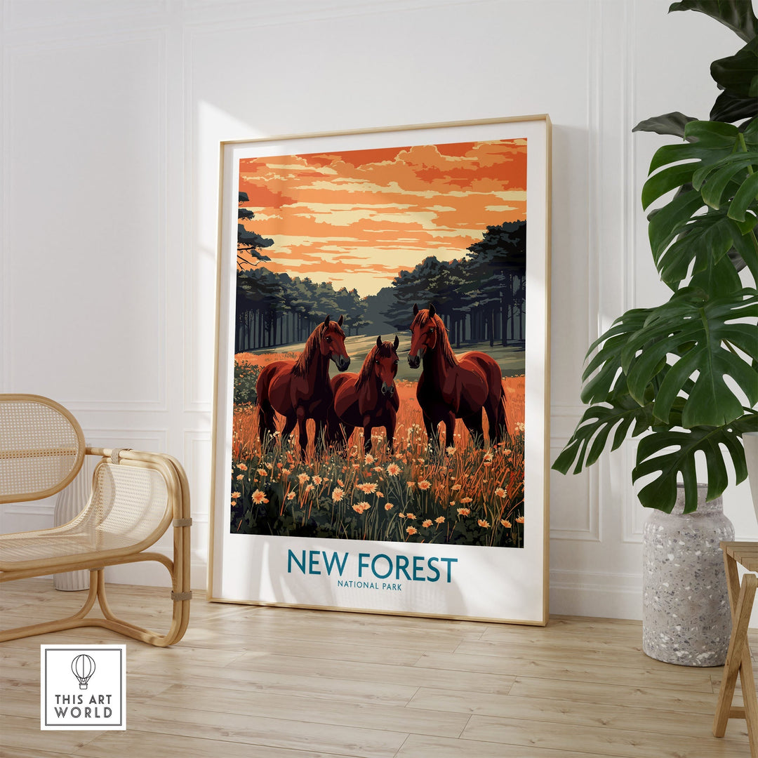 New Forest Print featuring horses in a UK National Park, perfect nature-themed home decor