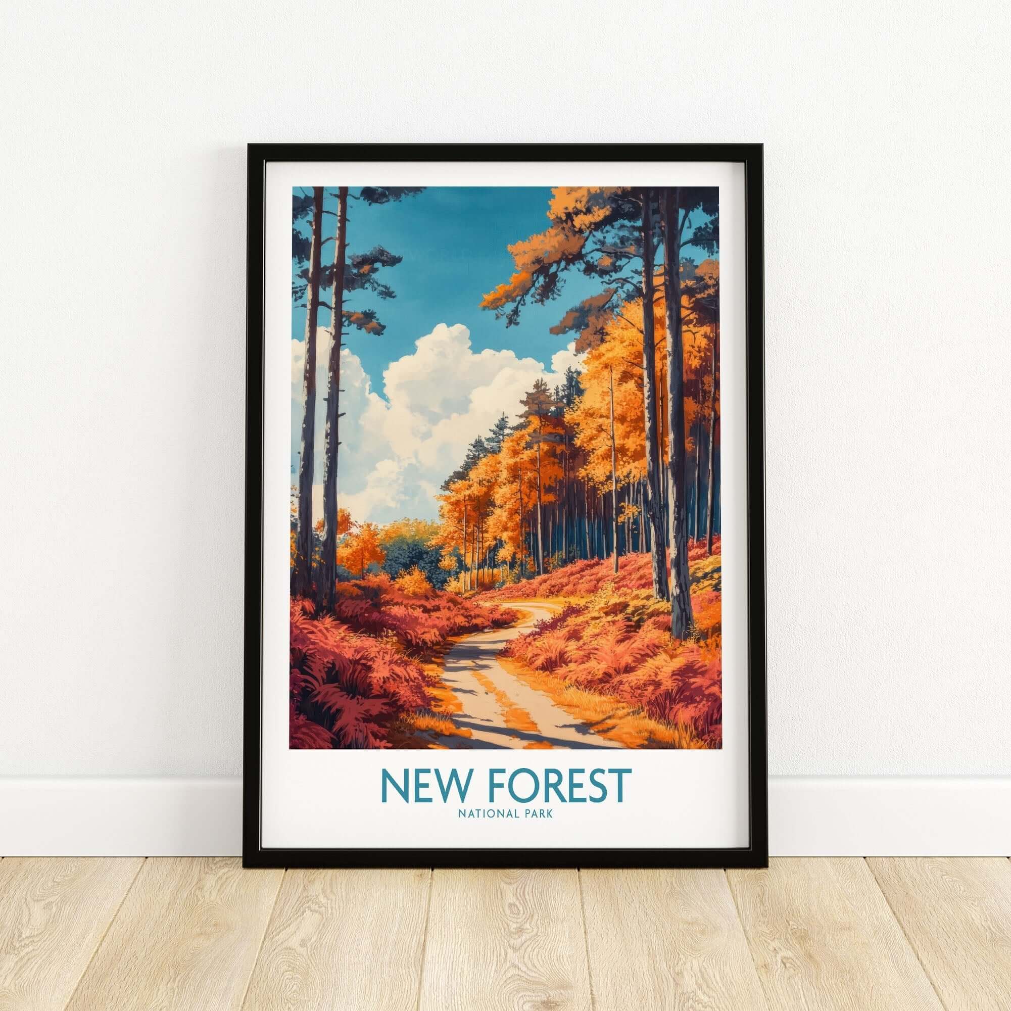 New Forest Travel Print England featuring a colorful landscape of the New Forest National Park.