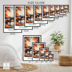 New Forest Wall Art size guide with various frame options and stunning nature artwork display.