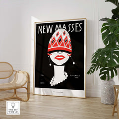 New Masses Frank Walts Art Deco Magazine Cover Poster Wall Art Print displayed in a modern interior setting.