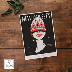 New Masses Frank Walts Art Deco Magazine Cover Poster Wall Art Print featuring a stylized face and geometric patterns.