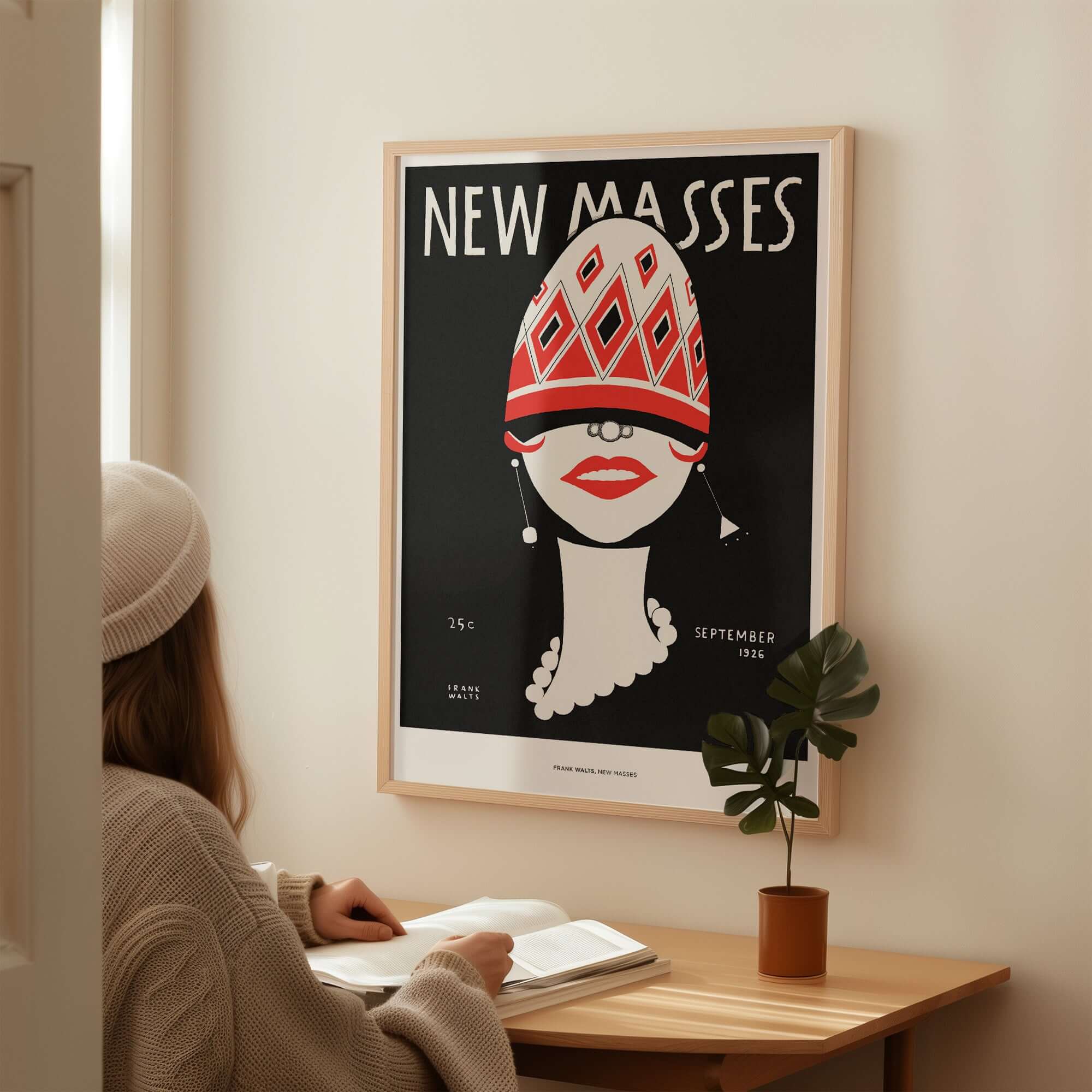 New Masses Frank Walts Art Deco Magazine Cover Poster Wall Art Print displayed in a stylish interior setting.