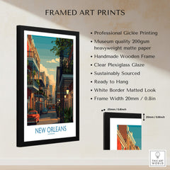 New Orleans Canvas Print | Louisiana Poster framed art print showcasing vibrant streets of New Orleans.