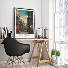 New Orleans Canvas Print | Louisiana Poster displayed in a stylish home office setting.