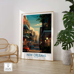 New Orleans Canvas Print | Louisiana Poster showcasing a vibrant street scene in New Orleans, Louisiana.
