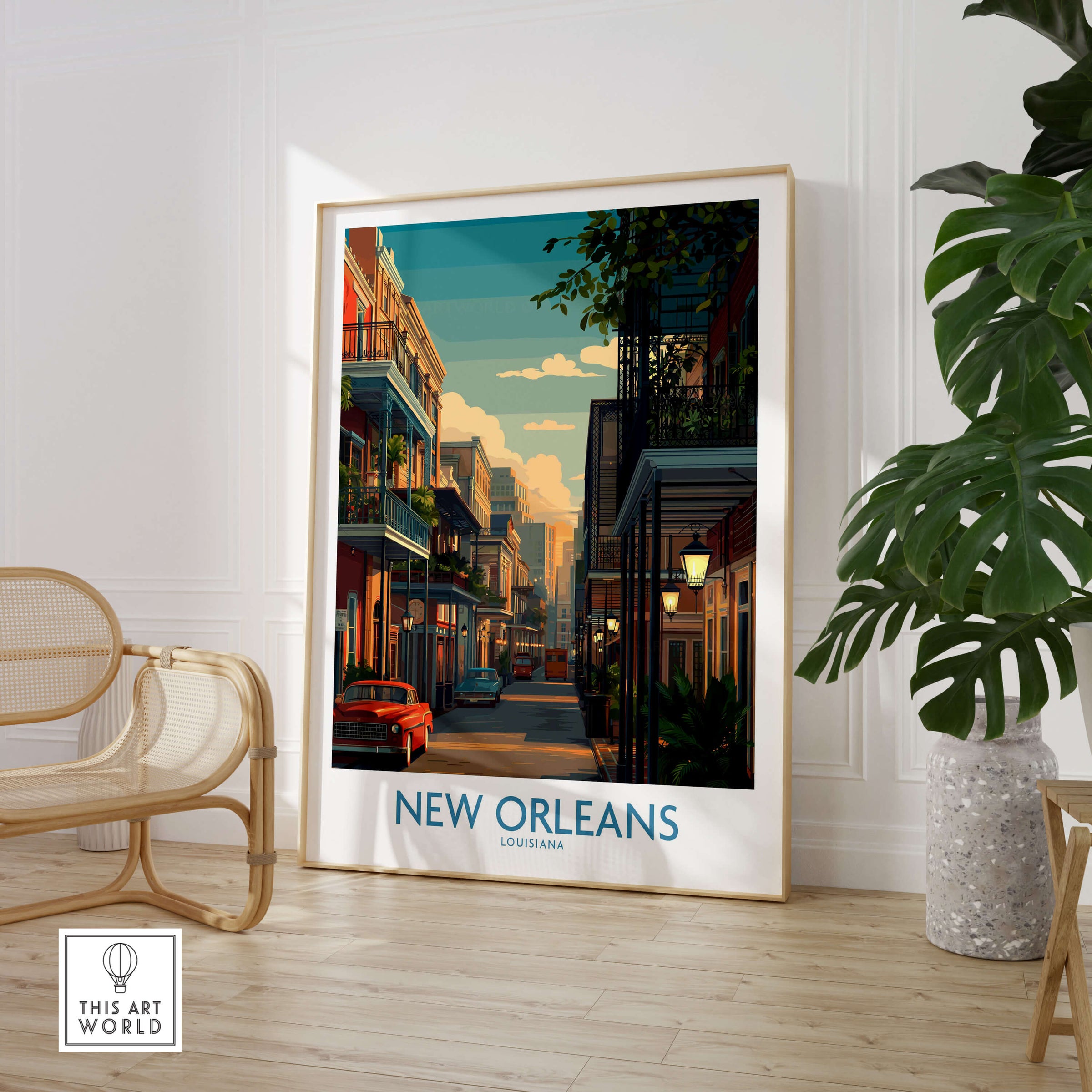 New Orleans Canvas Print | Louisiana Poster showcasing a vibrant street scene in New Orleans, Louisiana.