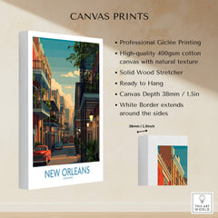New Orleans Canvas Print | Louisiana Poster showcasing vibrant street scene with professional Giclée printing.