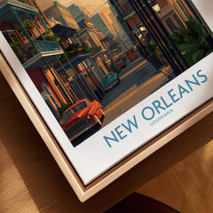 New Orleans Canvas Print | Louisiana Poster showcasing a vibrant street scene in New Orleans with vintage cars.