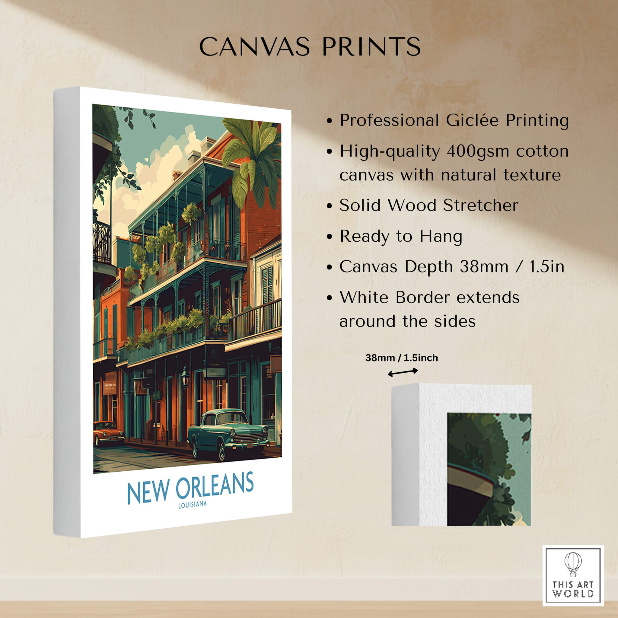 New Orleans Poster | Colorful Architecture Canvas Print showcasing vibrant colors and detailed design.