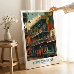 New Orleans Poster | Colorful Architecture Canvas Print featuring vibrant buildings and lush greenery.
