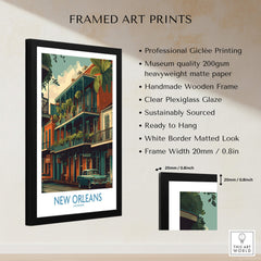 New Orleans Poster | Colorful Architecture Canvas Print showing framed art print with vibrant New Orleans architecture.