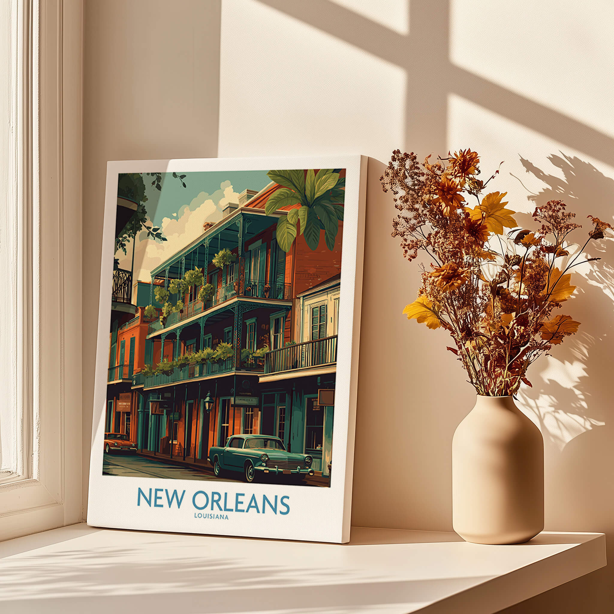 New Orleans Poster | Colorful Architecture Canvas Print showcasing vibrant architecture and design.