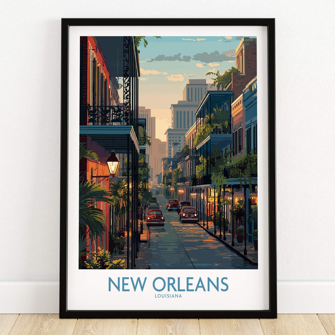 New Orleans Poster | Iconic Louisiana Cityscape Canvas Print featuring a vibrant street scene.
