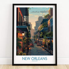 New Orleans Poster | Iconic Louisiana Cityscape Canvas Print featuring a vibrant street scene.