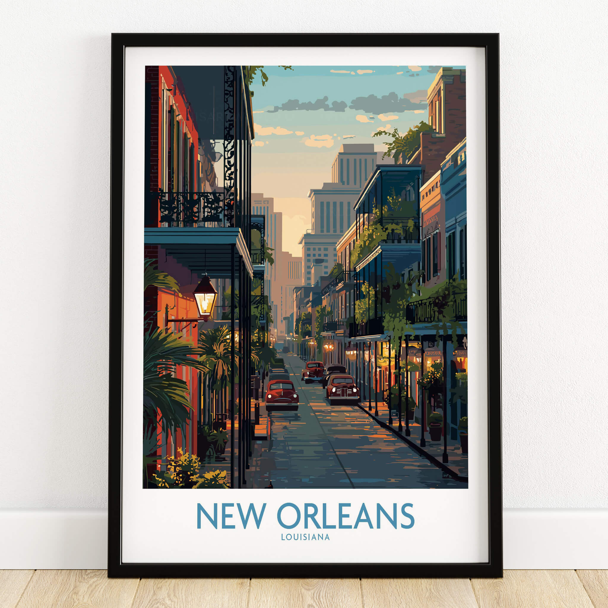 New Orleans Poster | Iconic Louisiana Cityscape Canvas Print featuring a vibrant street scene.
