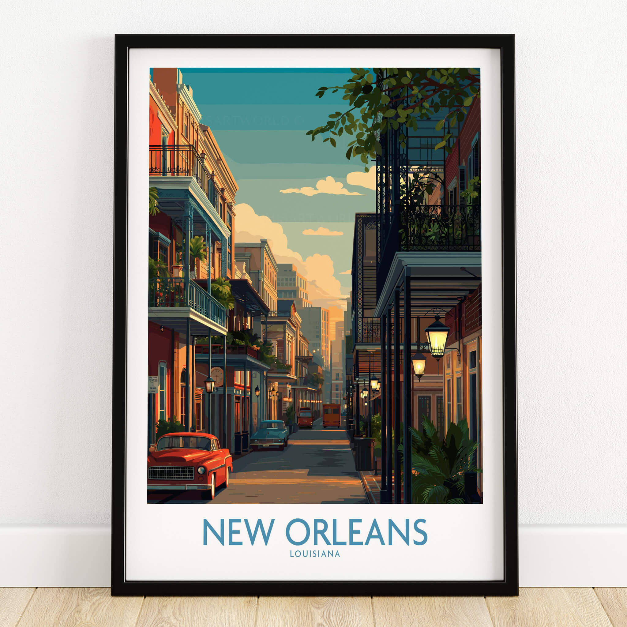New Orleans Canvas Print | Louisiana Poster featuring a colorful street scene in New Orleans