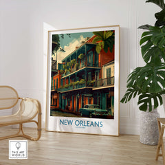 New Orleans Poster | Colorful Architecture Canvas Print showcasing vibrant buildings and lush greenery.