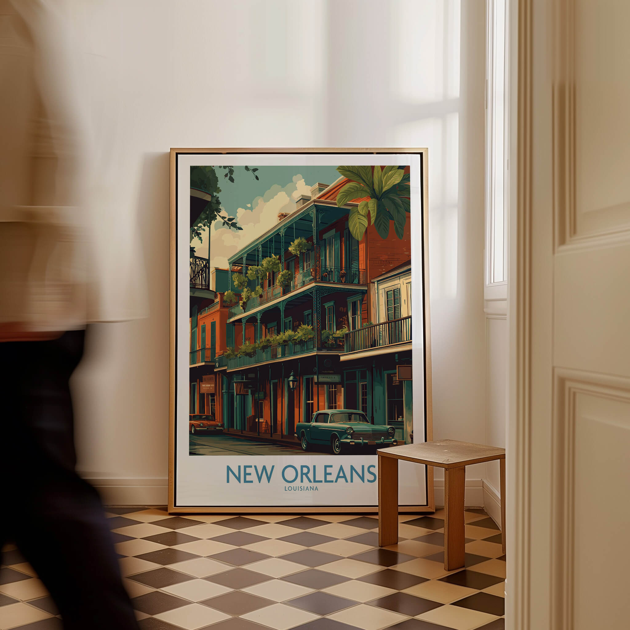 New Orleans Poster | Colorful Architecture Canvas Print featuring vibrant facades and a charming street view.