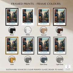 New Orleans Poster | Iconic Louisiana Cityscape Canvas Print framed in various colors including black, white, natural, and brown